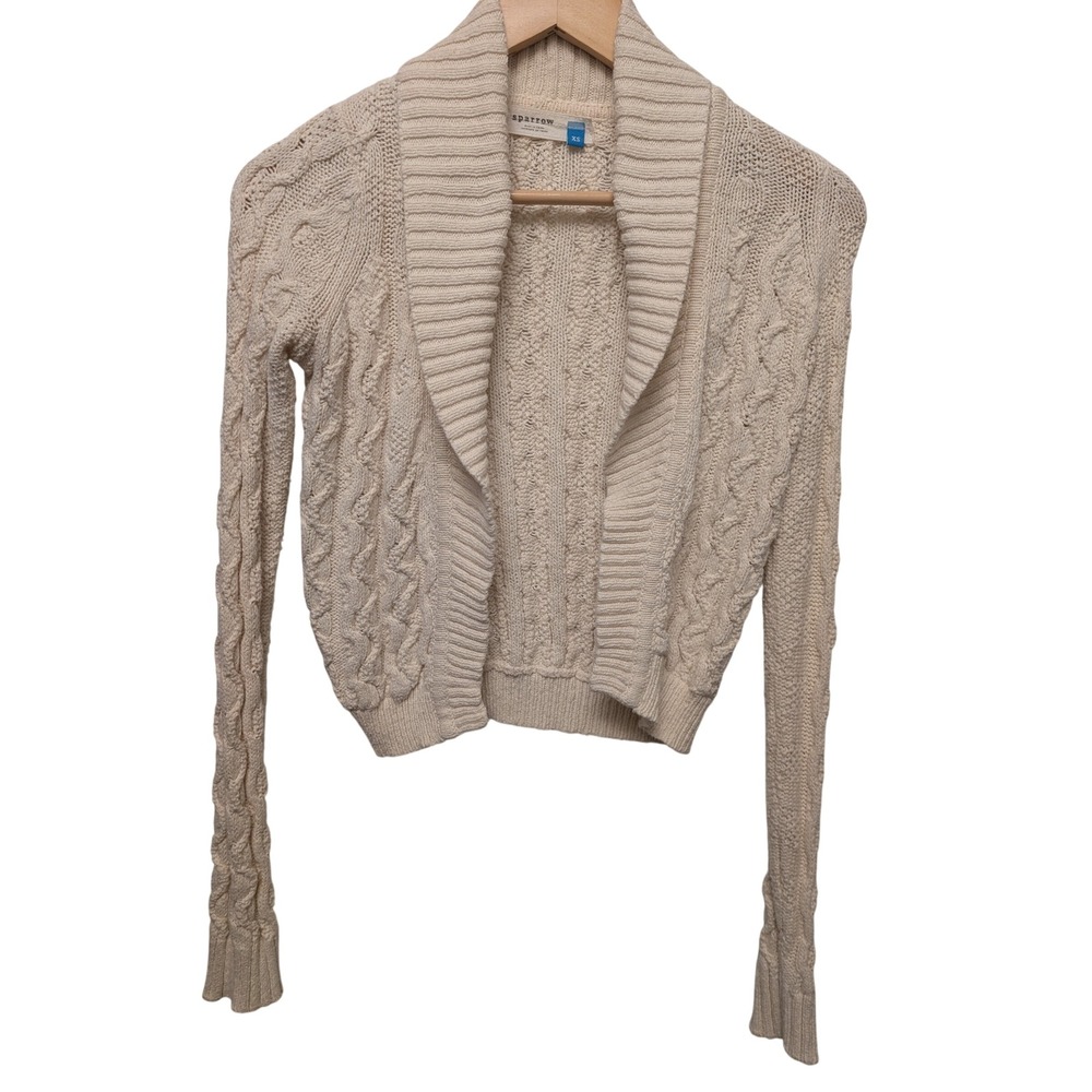 Sparrow Anthropologie Cable Knit Shawl Cardigan Shrug Cream Sweater Cottage